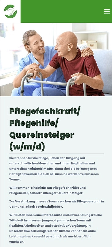 Mobile Ansicht der Website Pflegedienst Monika Jansen