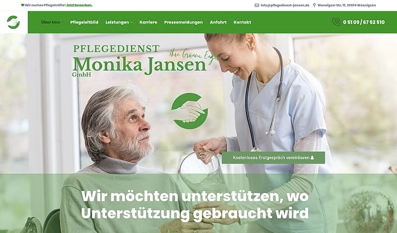 Screenshot der Website Pflegedienst Monika Jansen