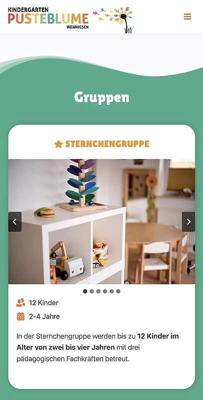 Mobile Ansicht der Website Pusteblume Wennigsen