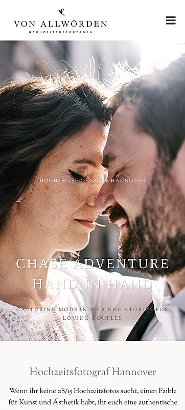 Mobile Ansicht der Website von Allwörden Hochzeitsreportagen